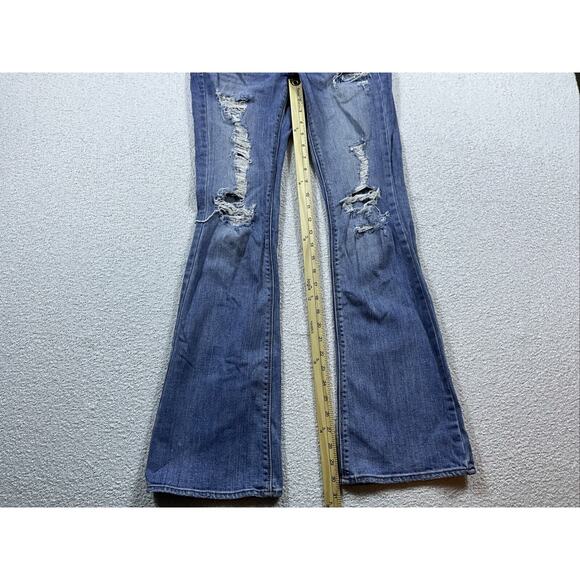 American Eagle Outfitters Artist Jeans 2 Regular Double Button Stretch Distress - Picture 3 of 9
